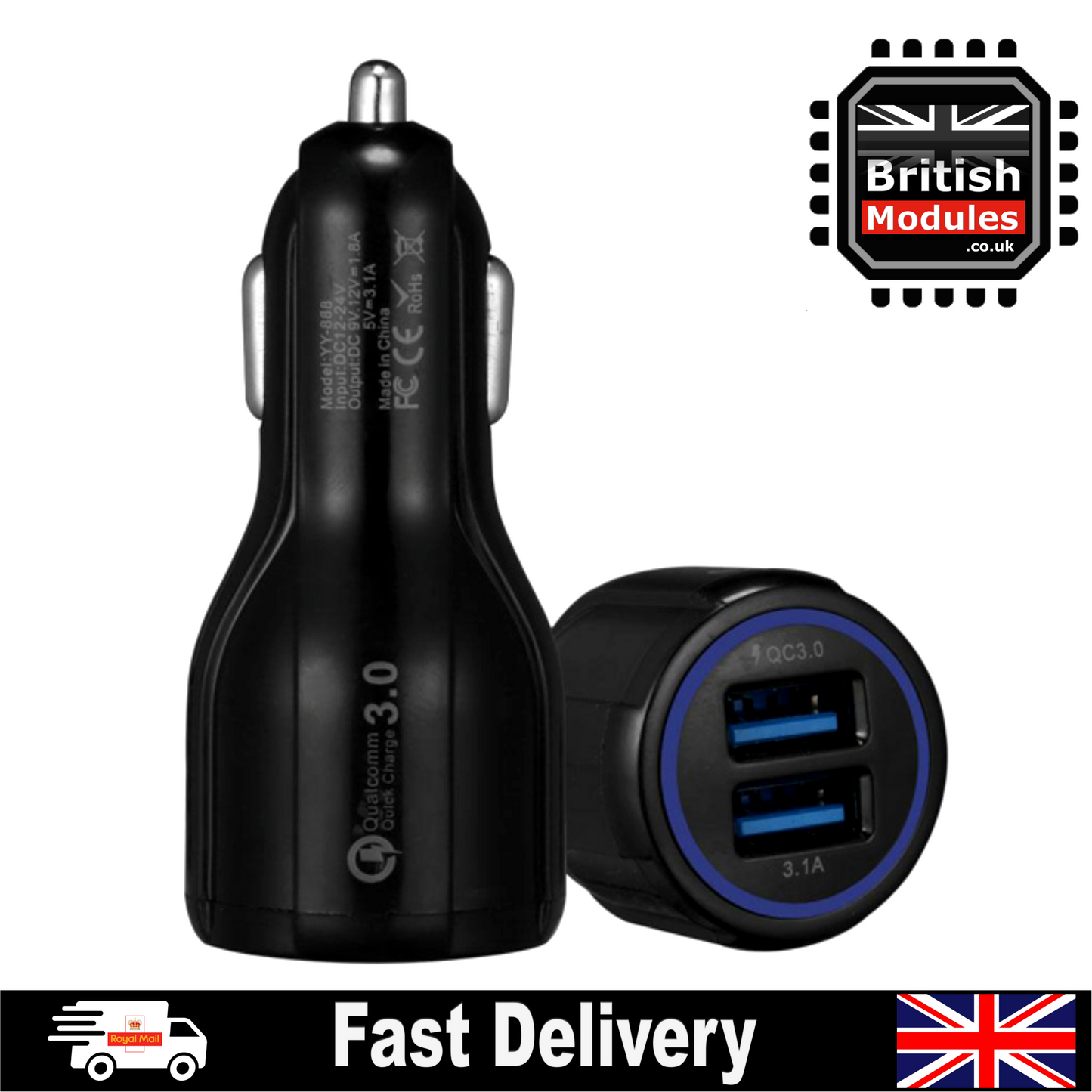 Dual Car Charger Universal Fast Charging Double USB Port Adapter QC 3.0 12v 24v