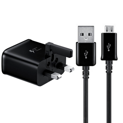 Adaptive Fast Charger 3 Pin UK Plug Mains Adaptor + Charge Data/Sync Micro USB Cable