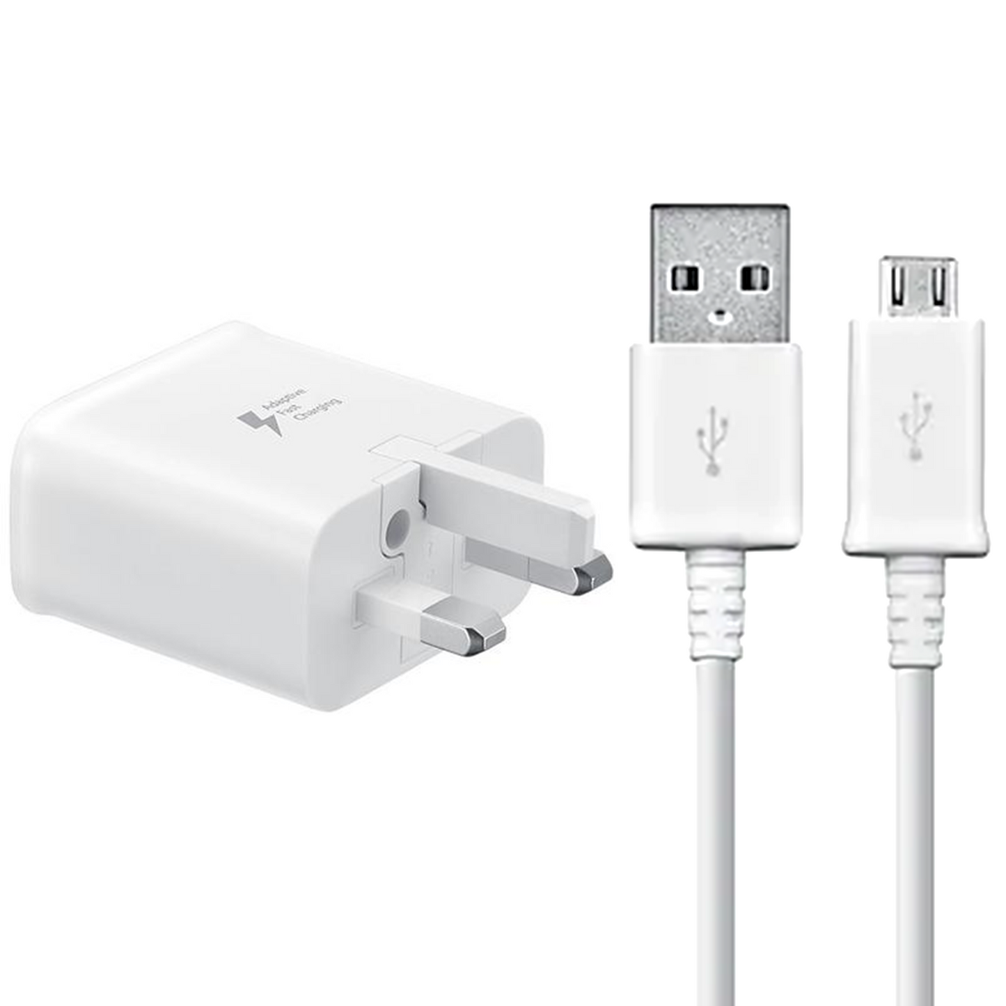 Adaptive Fast Charger 3 Pin UK Plug Mains Adaptor + Charge Data/Sync Micro USB Cable