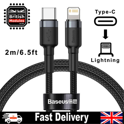2M Grey Heavy Duty Braided iPhone Fast Charging Data USB C to Lightning Cable PD 20W
