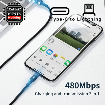 2M Grey Heavy Duty Braided iPhone Fast Charging Data USB C to Lightning Cable PD 20W