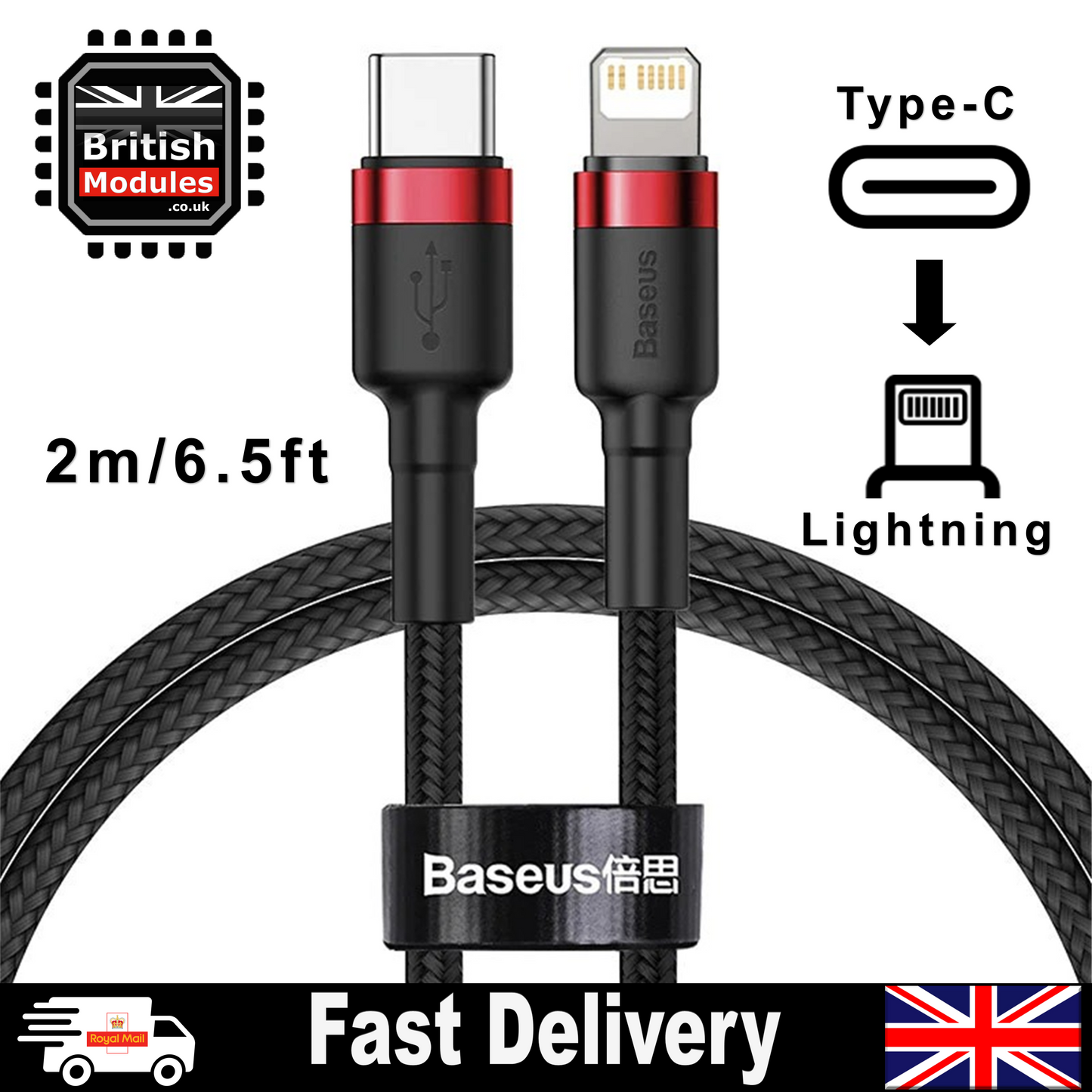 2M Red Heavy Duty Braided iPhone Fast Charging Data USB C to Lightning Cable PD 20W