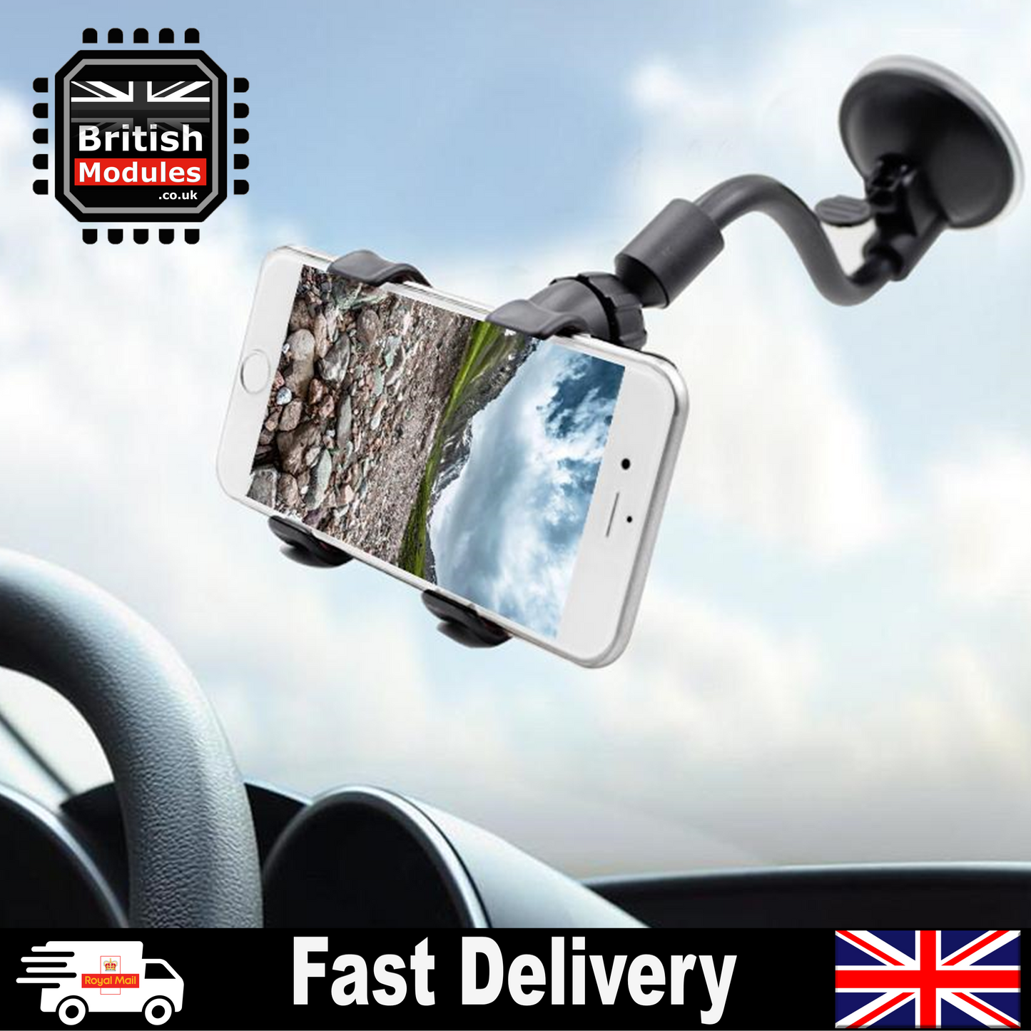 Car Mobile Phone Holder Windshield Phone Mount 360 Universal Stand Clamping Clip