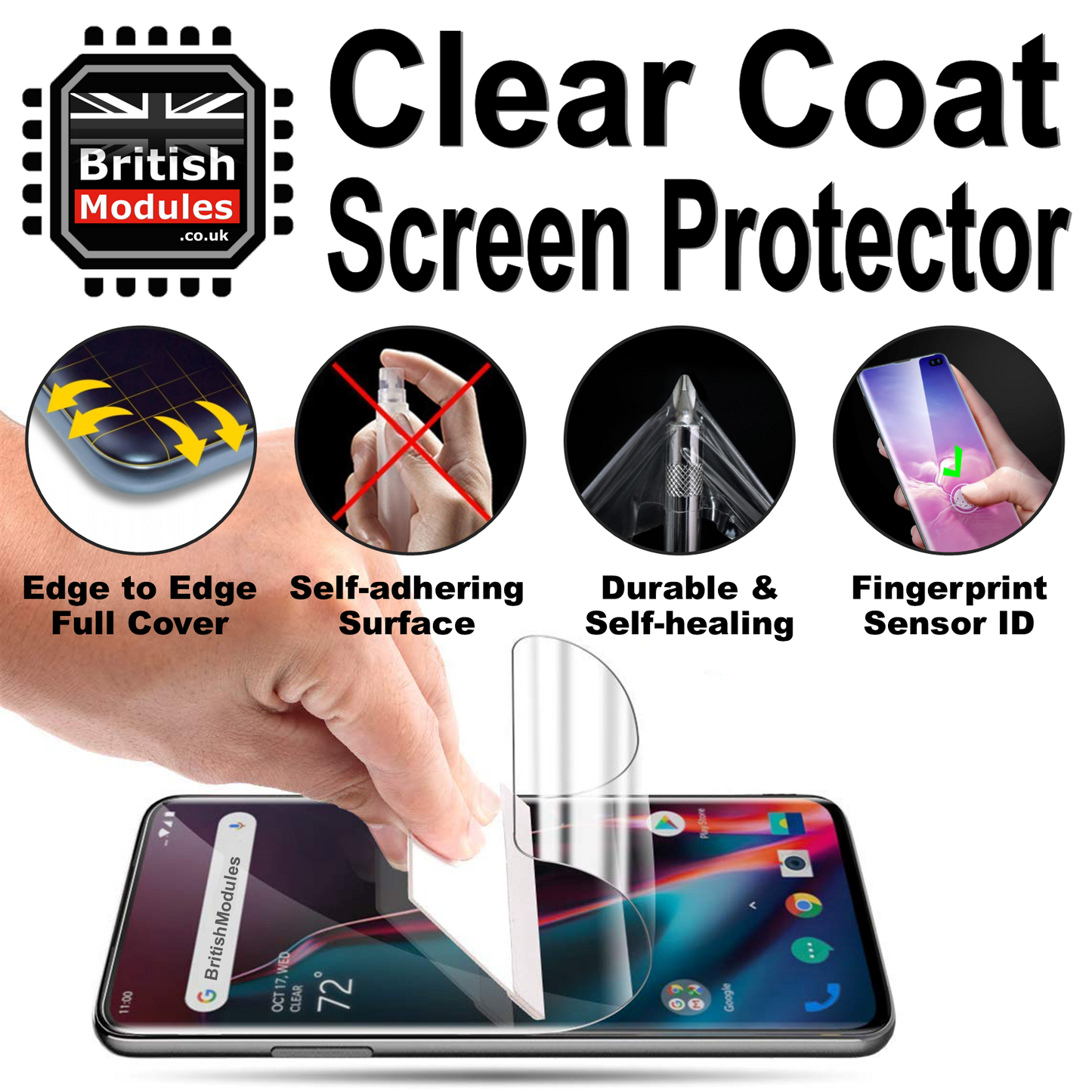 British Modules Samsung Galaxy S Series Clear Coat Self Healing Self Adhering HydroGel Film Screen Protector Cover