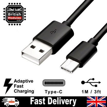 Black Fast Charging USB C Cable Type-C Fast Data Transfer Sync for Samsung Galaxy, Huawei, OnePlus, Oppo and more