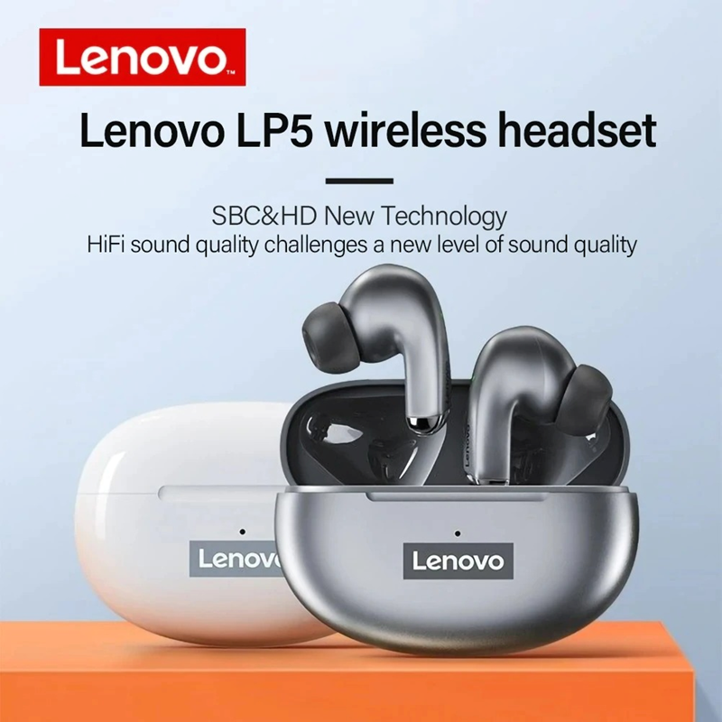 Lenovo LP5 Wireless Earbuds 5.0 HIFI Waterproof Headset Earphone Bluetooth Headphones for Apple iPhone, Android, Samsung