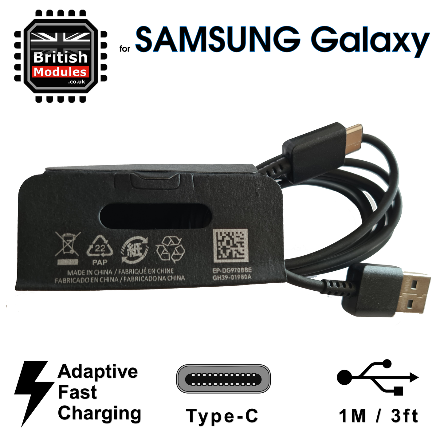 Official Genuine Samsung Galaxy S10 / S10 Plus / S10e Lite Type C USB-C Charging Cable Matt Black EP-DG970BBE