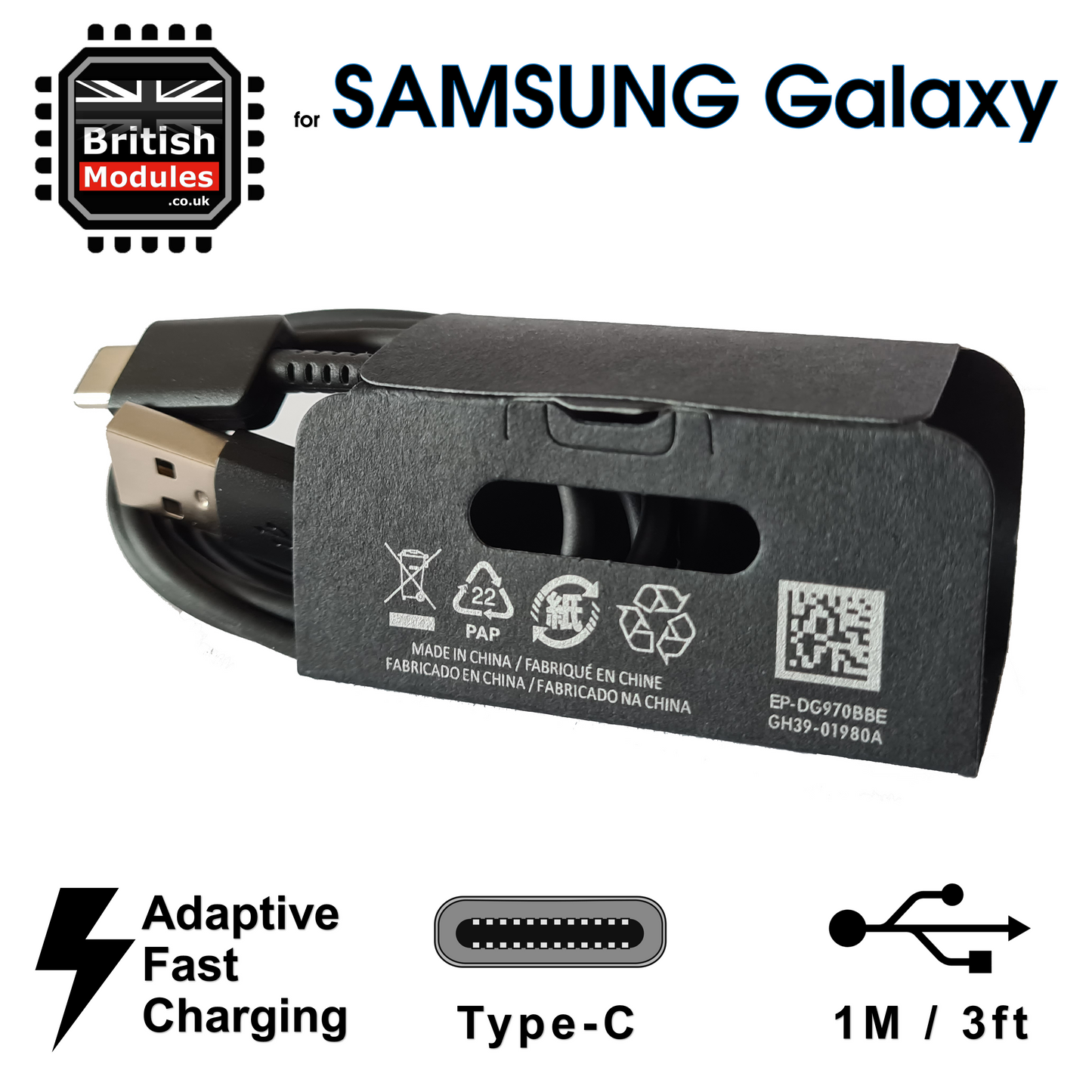 Samsung Charger USB-C Data Type C Cable for Samsung Galaxy S10 / S10e Lite / S10+ Plus (1M) Black EP-DG970BBE