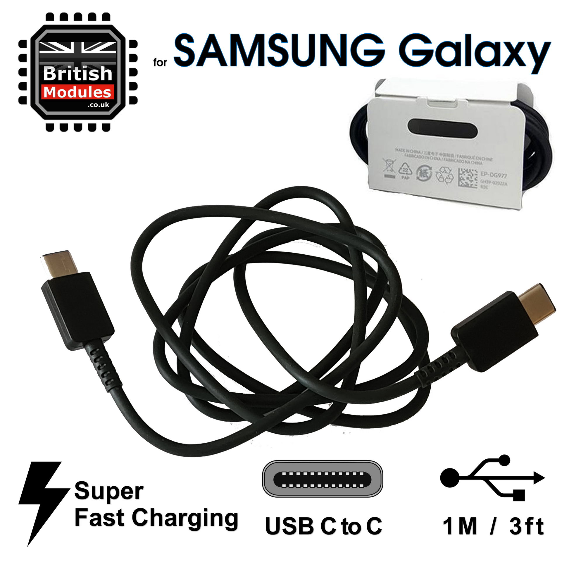 Samsung - Câble USB-C vers USB-C Charge rapide 1 mètre D'origine Samsung  EP-DG977BWE Noir - Câble antenne - Rue du Commerce