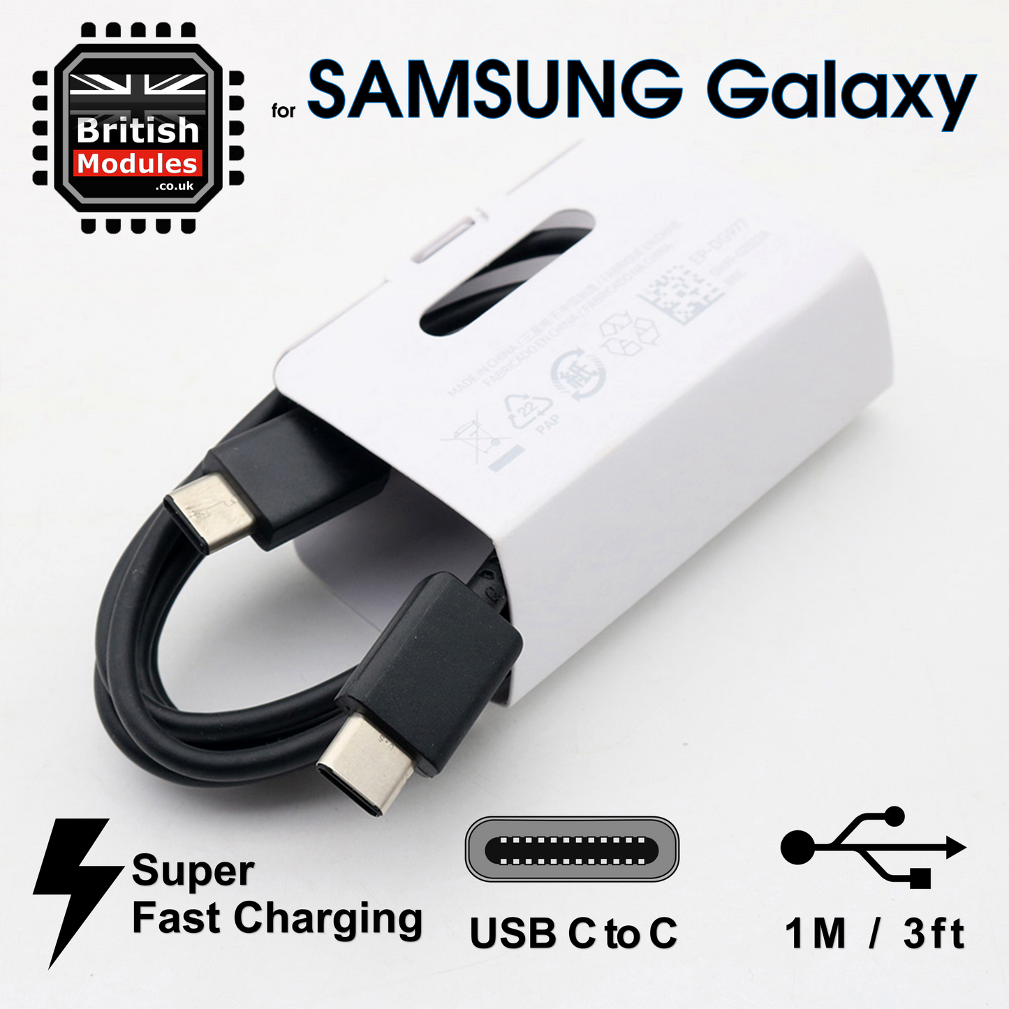 Samsung Super Fast Charger & Cable USB Type C to C for S22 Ultra 5G S21 20 Note20 Note10 S21 FE