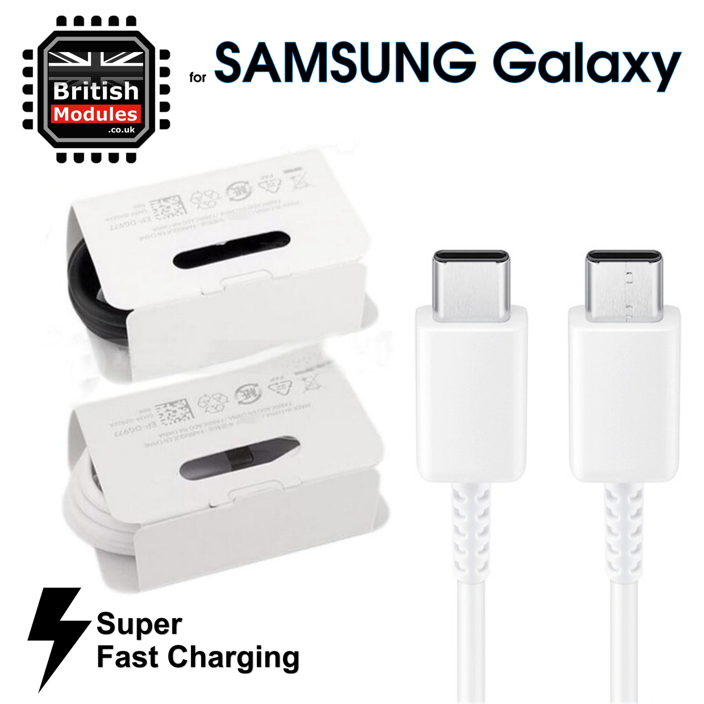 Samsung Galaxy Super Fast Charging Cable EP-DG977BWE Data USB Type-C to Type-C for Galaxy Note 20 Note 10 FE S20 S21 S22 Ultra 5G White