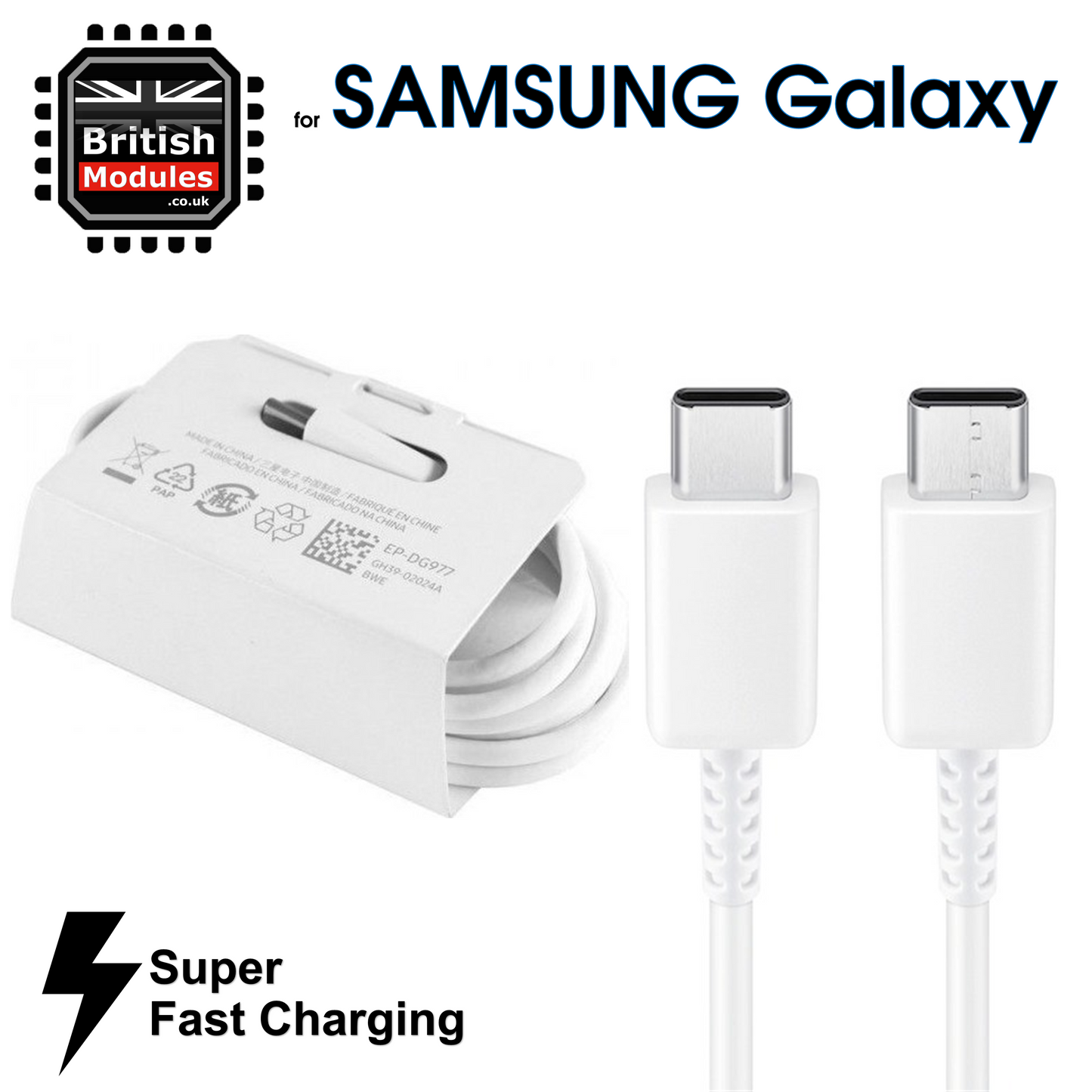 Samsung Galaxy Super Fast Charging Cable EP-DG977BWE Data USB Type-C to Type-C for Galaxy Note 20 Note 10 FE S20 S21 S22 Ultra 5G White