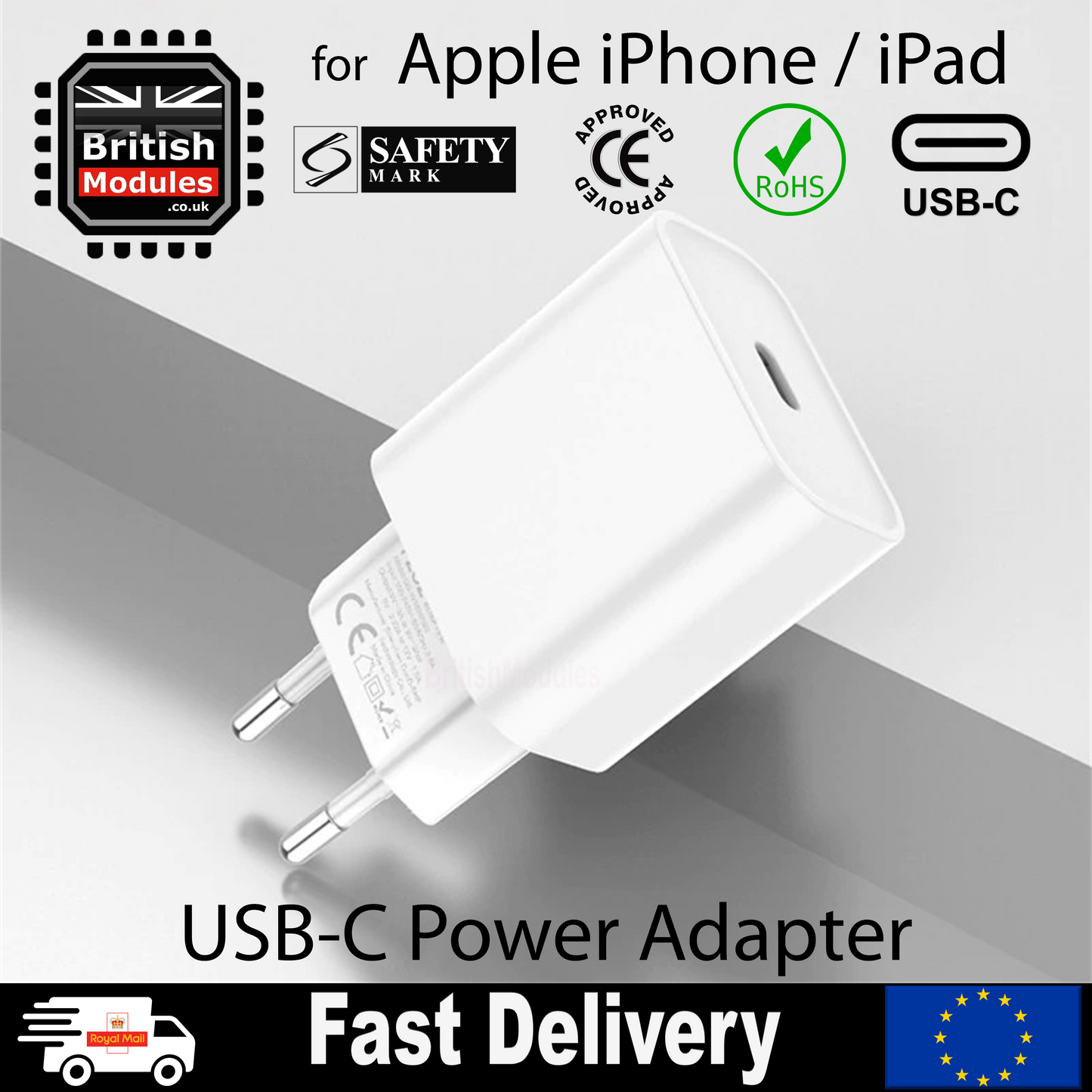 20W EU USB-C Power Adapter for iPhone Charger Head Plug PD