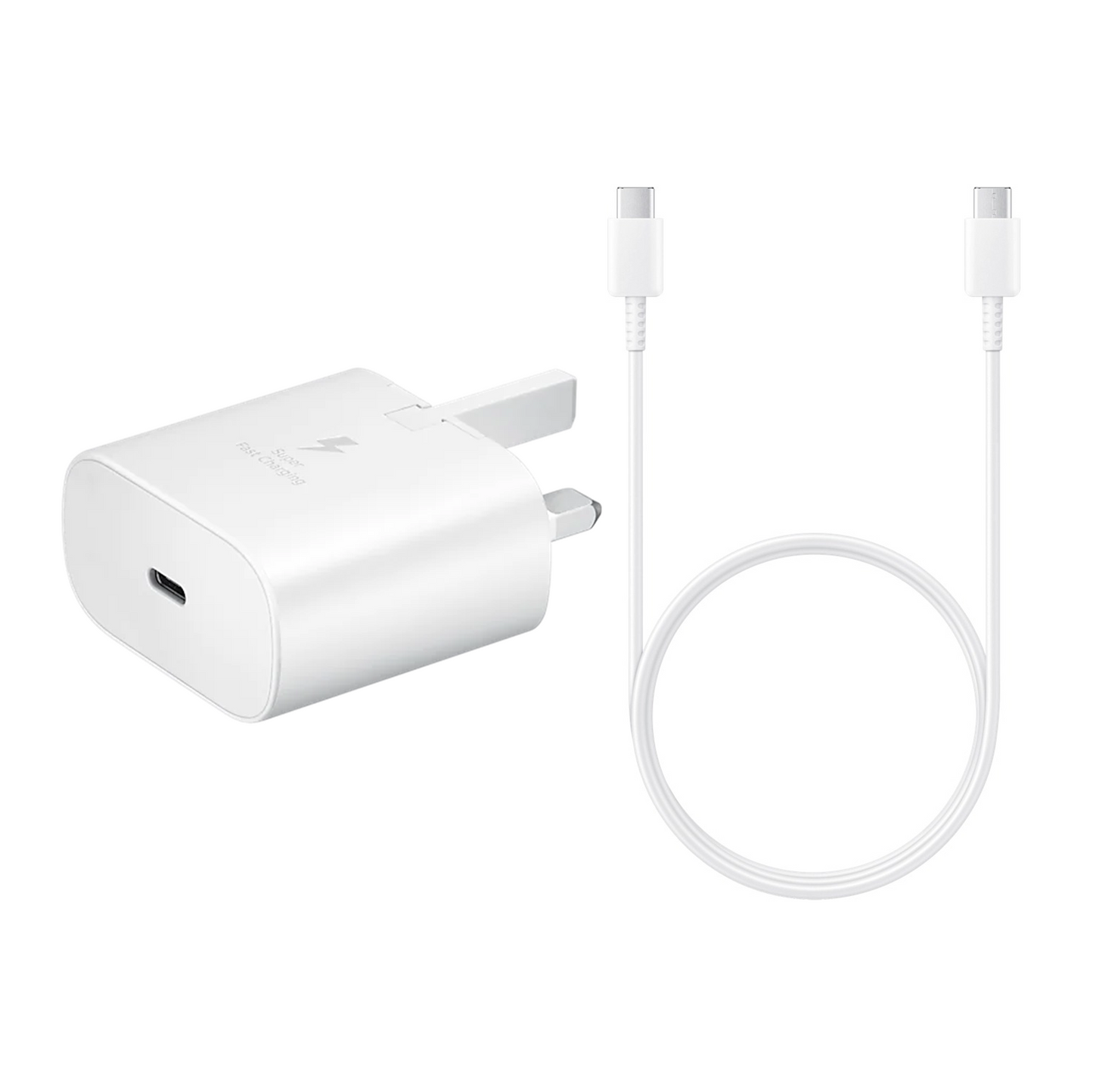 Samsung 25W EP-TA800 3 Pin UK Super Fast Charging Travel Mains Charger Power Adapter White with USB-C to USB-C Cable