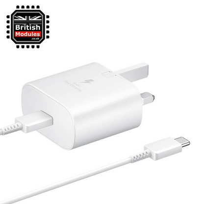 Samsung 25W UK USB-C Mains Charger Super Fast Charging Plug EP-TA800 with Data Cable White