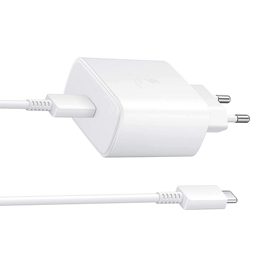 Samsung 45W TA845 Charger Travel Adapter USB-C EU Mains + USB-C to USB-C Super Fast Charging Cable 1M White