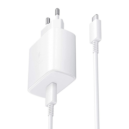 Samsung 45W Travel Adapter TA845 EU USB-C Mains Charger & Super Fast Charging USB-C to USB-C Cable 1M White