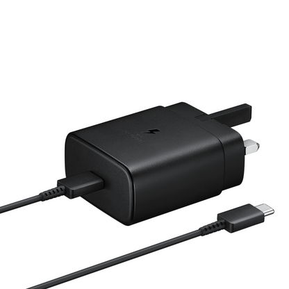 Samsung 45W Travel Adapter TA845 UK USB-C Mains Charger & Super Fast Charging USB-C to USB-C Cable 1M Black