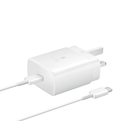 Samsung 45W Travel Adapter TA845 UK USB-C Mains Charger & Super Fast Charging USB-C to USB-C Cable 1M White
