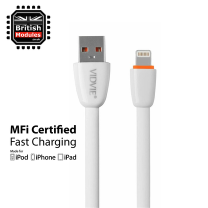 VidVie Apple Lightning to USB Cable for iPhone Cable 11 X XR XS Max Charger / iPad Cable Durable Soft Flexible Rubber