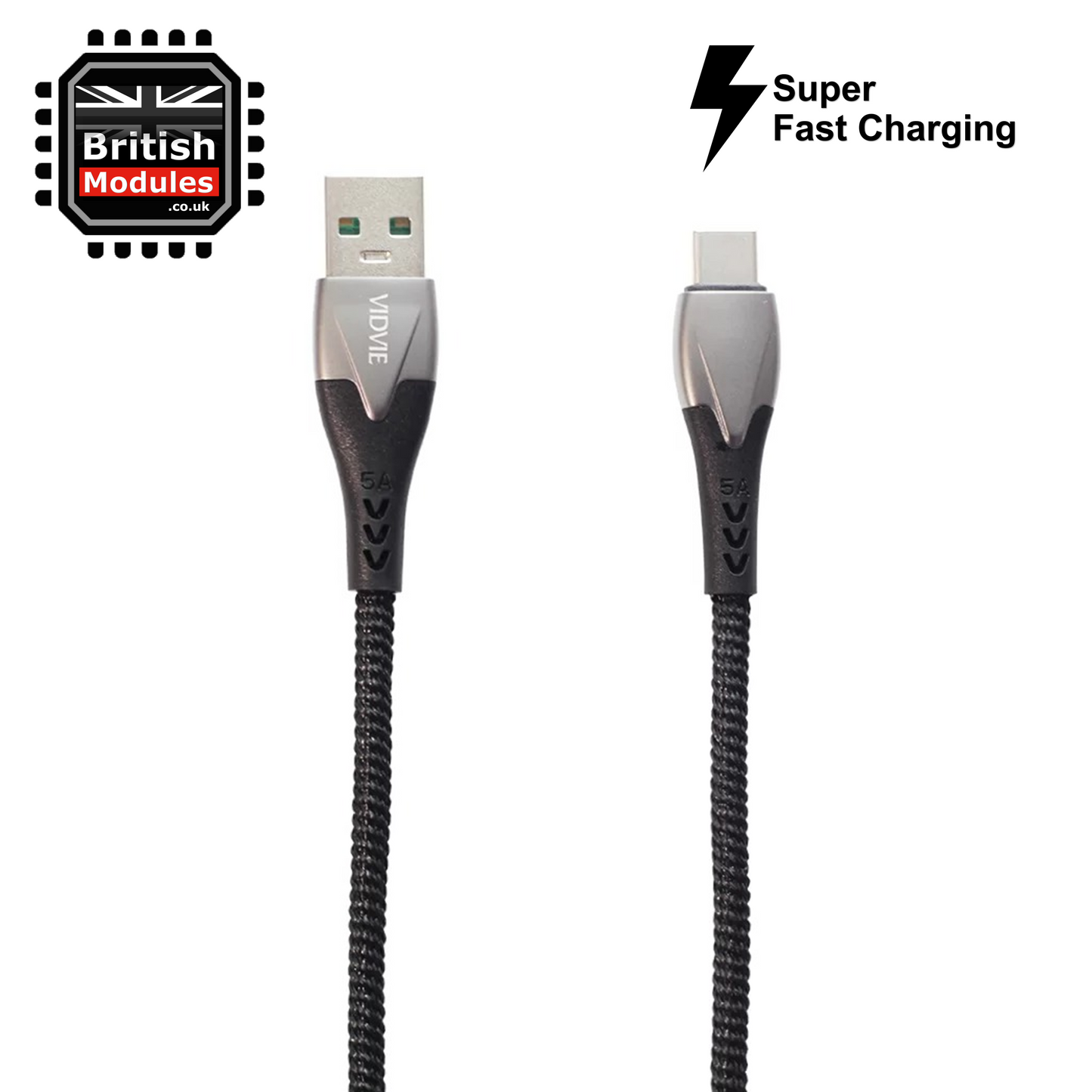 VidVie Heavy Duty Braided USB-C Type C QC4.0 Super Fast Charging Cable 5A Lead