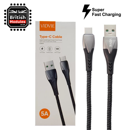 VidVie Heavy Duty Braided USB-C Type C QC4.0 Super Fast Charging Cable 5A Lead