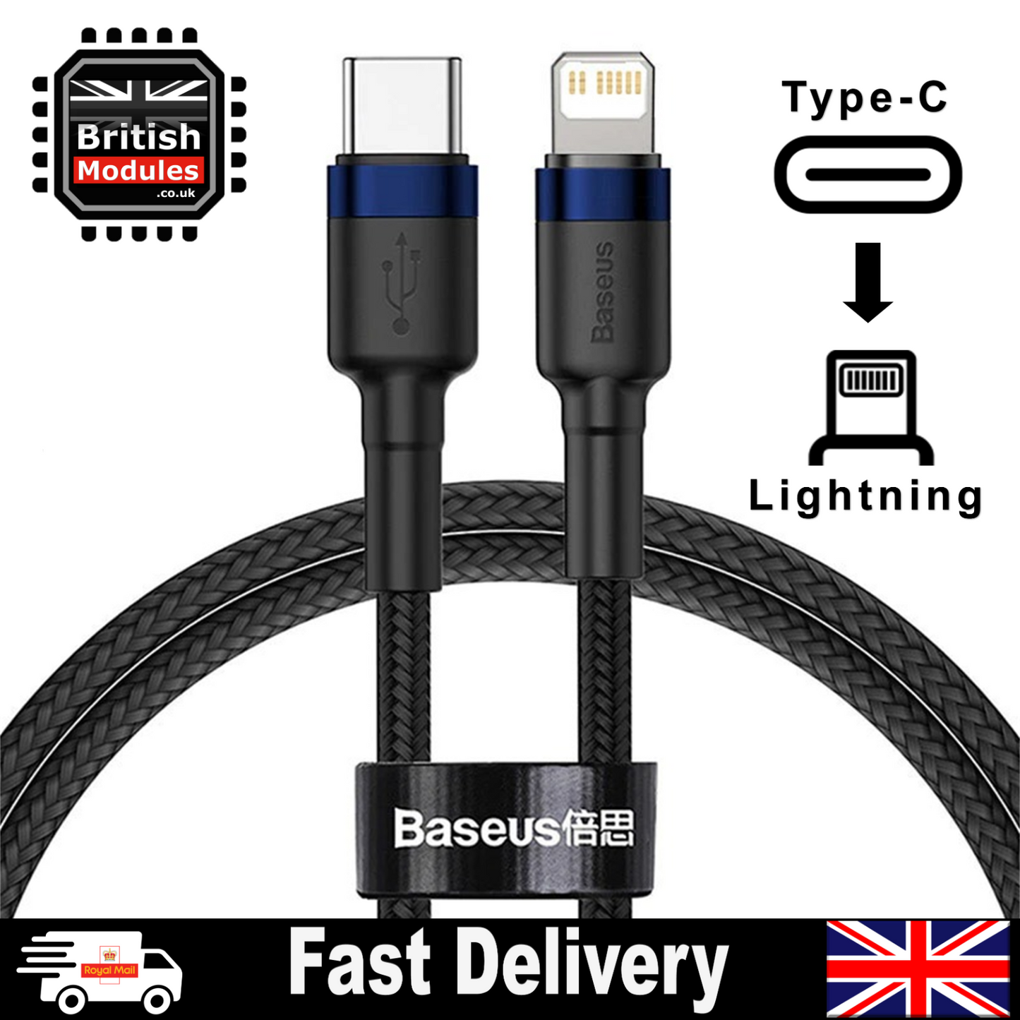 Blue Heavy Duty Braided iPhone Fast Charging Data USB C to Lightning Cable PD 20W