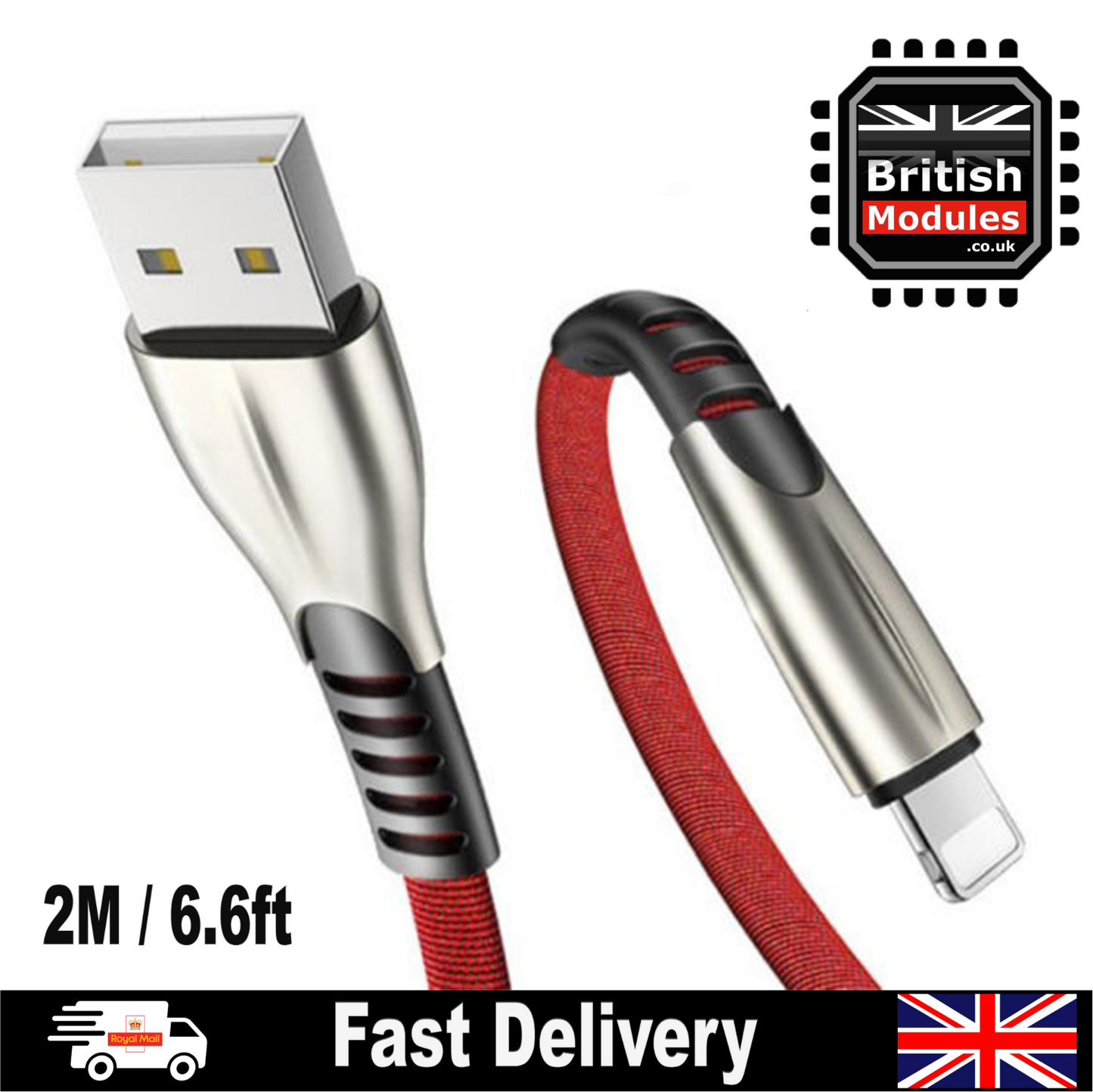 2M Braided iPhone Lightning Cable USB Charger Charging Data Sync Lead Alloy Joints