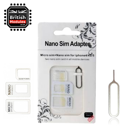 4 in 1 Nano Micro SIM Card Adapter Converter Eject Pin Set for iPhone Samsung White