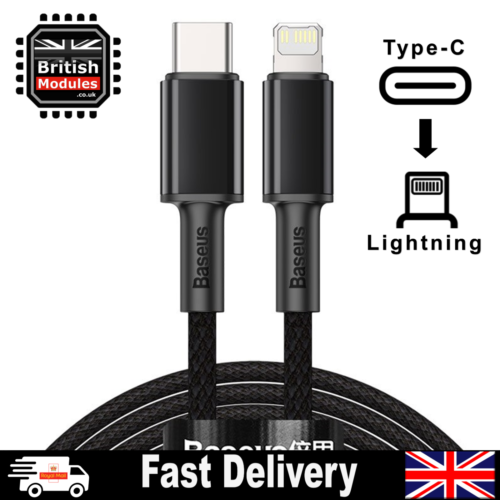 Black Heavy Duty Braided iPhone Fast Charging Data Cable Type-C to Lightning PD 20W